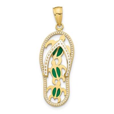 Enamel Cut-Out Flip Flop with Sea Turtles Pendant 10k Gold 10YC869, MPN: 10YC869,