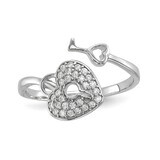 CZ Diamond Heart Lock and Key Ring Sterling Silver Rhodium-plated QR6748, MPN: QR6748, 883957939100