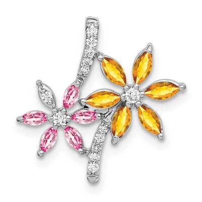 1.02 Citrine Pink Tourmaline Flower Pendant 14k White Gold Diamond PM4383-007-WA, MPN: PM4383-007-W…