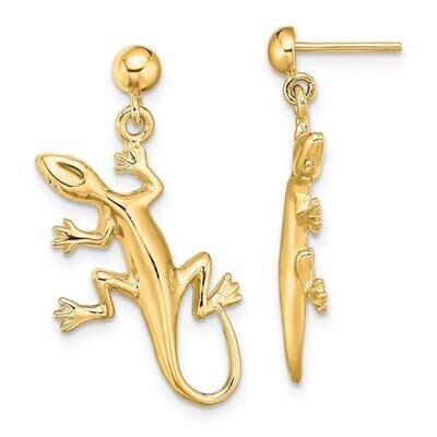 Gecko Dangle Earrings 14k Gold Polished TE674, MPN: TE674, 63721810815