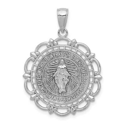Miraculous Medal with Scallop Frame Pendant 14k White Gold Polished K5653W, MPN: K5653W, 6372181641…