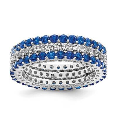 Blue &amp; White CZ Diamond 3 Ring Set Sterling Silver Rhodium-Plated Polished QR7382, MPN: QR7382,