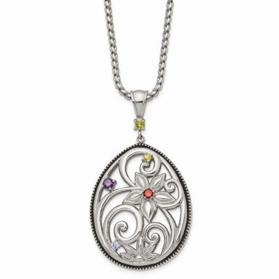 Antiqued Multicolor CZ Stone Stone 1.75 Inch Extension Necklace Stainless Steel Polished SRN1521-18…