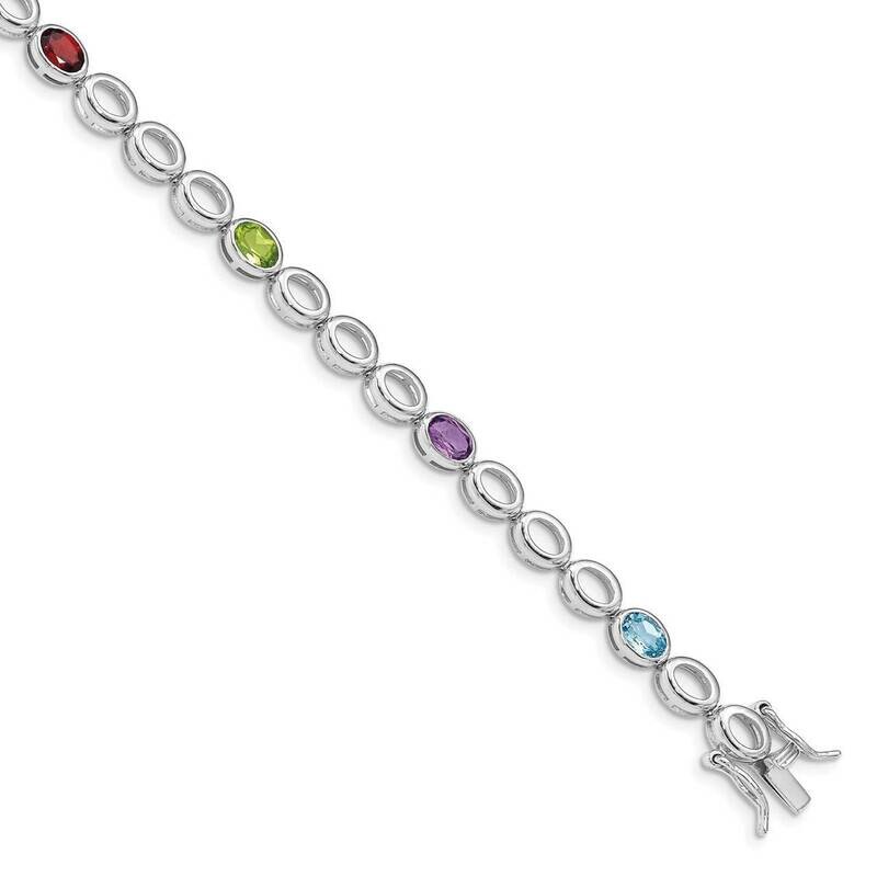 Amethyst Blue Topaz Garnet Peridot Bracelet Sterling Silver Rhodium Plated QG5068-7.5, MPN: QG5068-…