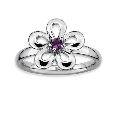 Amethyst Flower Ring - Sterling Silver Polished QSK118, MPN: QSK118, 886774209999
