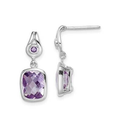 Checkerboard Amethyst Dangle Earrings Sterling Silver Rhodium Plated QE14367, MPN: QE14367, 1911018…