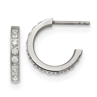 CZ Post Hoop Earrings Stainless Steel Polished SRE1299 by Chisel, MPN: SRE1299, 191101499722