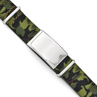 Polished Green Camo Fabric Adjustable ID Bracelet - Stainless Steel SRB1778 by Chisel, MPN: SRB1778…