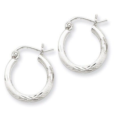 2mm Satin &amp; Diamond Cut Hoop Earrings Sterling Silver Rhodium-plated QE4415, MPN: QE4415, 883957930…