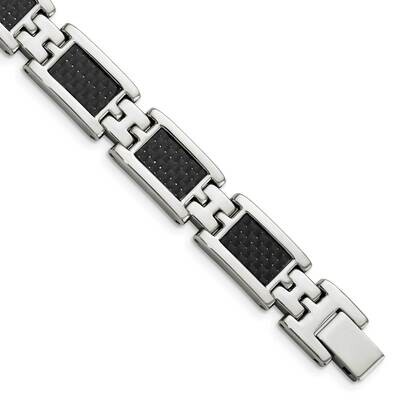 Black Carbon Fiber Inlay 9 Inch Bracelet Stainless Steel Polished SRB146-9.25 by Chisel, MPN: SRB14…