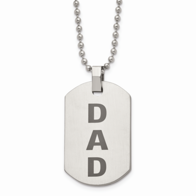 Lasered DAD Dog Tag Necklace Stainless Steel Polished SRN958-24 by Chisel, MPN: SRN958-24, 88677430…