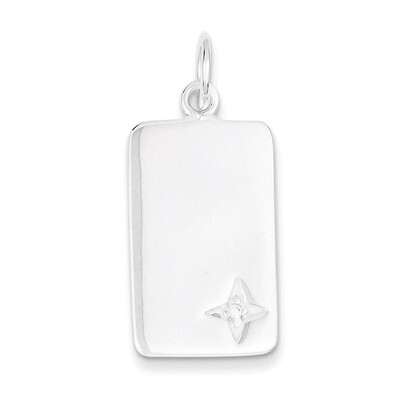 Polished Rectangle Charm Sterling Silver Diamond QC5168, MPN: QC5168, 883957912493