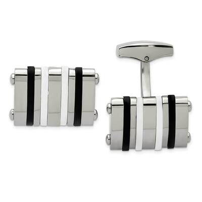Blackwhite Rubber Bands Rectangle Cuff Links Stainless Steel Polished SRC346, MPN: SRC346, 88677462…