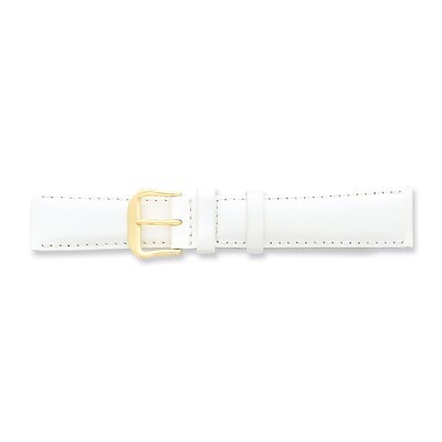 16mm White Smooth Leather Buckle Watch Band 7.5 Inch Gold-tone BA123-16, MPN: BA123-16, 886774141428