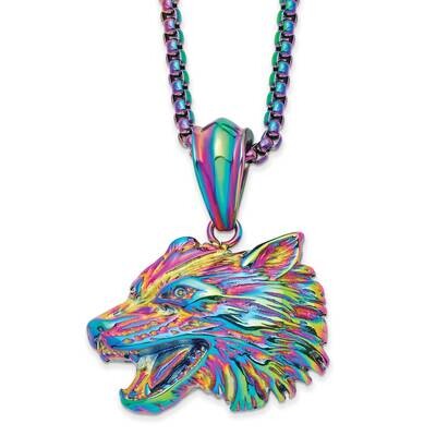 Rainbow Ip-Plated Wolf Head 24 Inch Necklace Stainless Steel Polished SRN2776-24 by Chisel, MPN: SR…