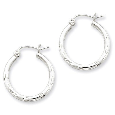 2mm Satin &amp; Diamond Cut Hoop Earrings Sterling Silver Rhodium-plated QE4417, MPN: QE4417, 883957930…