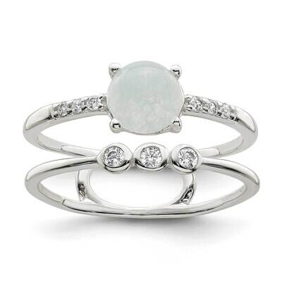 CZ Diamond and Light Blue Quartzite Double Ring Sterling Silver Polished QR7336, MPN: QR7336,