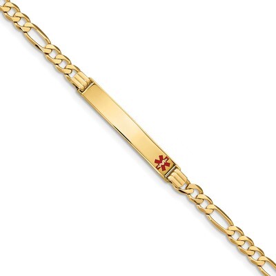 8 Inch Medical Red Enamel Flat Figaro Link ID Bracelet 14k Gold XM566FR-8, MPN: XM566FR-8, 19110143…