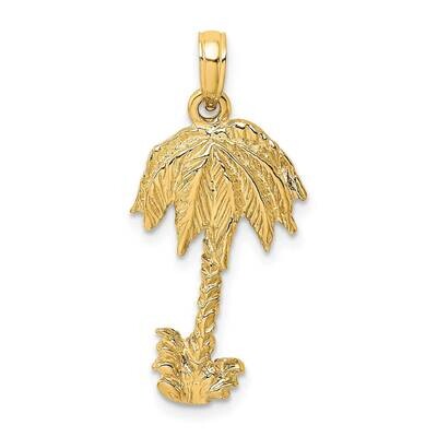 Textured Single Palm Tree Charm 14k Gold 2-D K8080, MPN: K8080, 637218060764