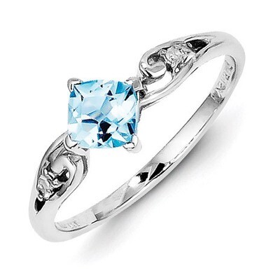 Sky Blue Topaz Cushion Ring Sterling Silver Rhodium-plated Diamond QR4513BT, MPN: QR4513BT, 8839574…