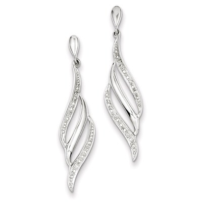 Swirl Post Dangle Earrings Sterling Silver Rhodium-plated Diamond QE10544, MPN: QE10544, 8839574002…