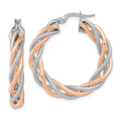 Rose Rhodium 5x30mm Textured Twisted Hoop Earrings 14k White Gold TF2118RW, MPN: TF2118RW, 88395799…