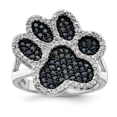 CZ Diamond Paw Print Ring Sterling Silver Polished QR7218, MPN: QR7218,