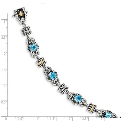 4.57 Swiss Blue Topaz 7.5 Inch Bracelet Sterling Silver &amp; 14k Gold QTC401, MPN: QTC401, 883957503776
