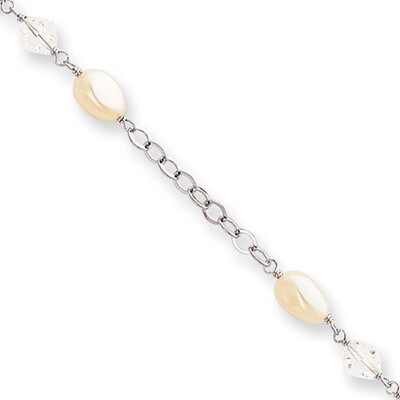 Kelly Waters White Simulated Pearl and Crystal Bracelet 7.25 Inch Rhodium-plated KW189-7.25, MPN: K…