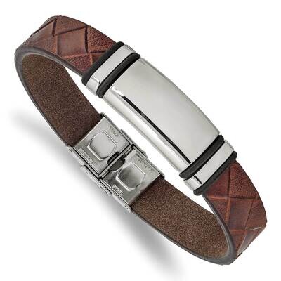 Brown Faux Leather with Black Rubber Id Bracelet Stainless Steel Polished SRB2401-8.25, MPN: SRB240…