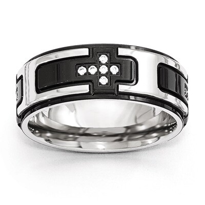 Polished Black IP-plated with Synthetic Diamond Cross Band - Stainless Steel SR479 by Chisel, MPN: …
