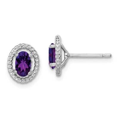 Amethyst Oval Post Earrings Sterling Silver Rhodium Plated QE14494FEB, MPN: QE14494FEB, 883957330938
