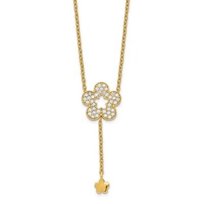 Flower Necklace 14k Gold CZ Diamond SF2761-17, MPN: SF2761-17, 886774079684