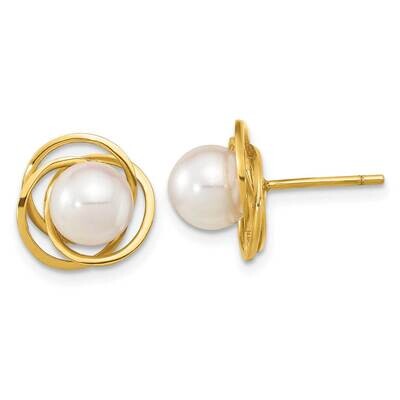 6-7mm Round White Saltwater Akoya Pearl Post Earrings 14k Gold XF802E, MPN: XF802E, 191101800337