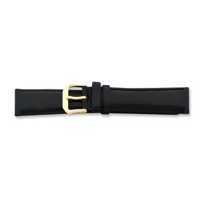 16mm Black Smooth Leather Watch Band Extra Long Gold-tone BA8EL-16, MPN: BA8EL-16, 602269625644