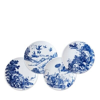 Caskata Toile Tales Canape Plates Set of 4 Blue CAN-W550, MPN: CAN-W550, 816666029268