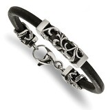 Filigree Black Leather Cord Bracelet Stainless Steel Polished Antiqued SRB2056-8.5 by Chisel, MPN: …