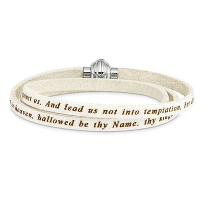 Lord&#39;s Prayer White Leather Wrap Bracelet Stainless Steel BF3230-LG, MPN: BF3230-LG, 883957331799