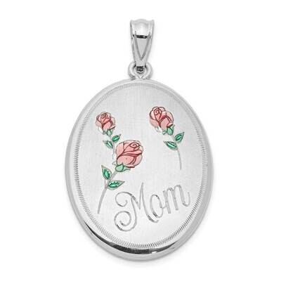 Brush/Polished Mom Enamel Oval Open Locket Sterling Silver Rhodium-plated QLS995, MPN: QLS995, 8867…