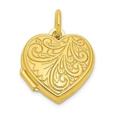 Sterling Silver Polished Filigree Design Heart Locket Gold-tone QLS1097, MPN: QLS1097,