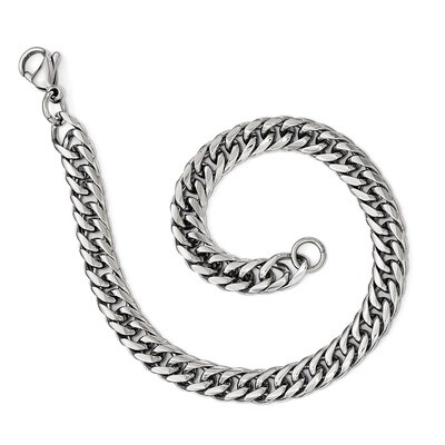 Polished 9 Inch Double Curb Chain Bracelet - Stainless Steel SRB1967-9 by Chisel, MPN: SRB1967-9, 8…