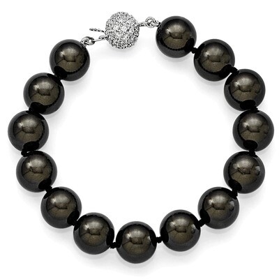 12-13Mm Black Shell Bead with CZ Clasp Bracelet Sterling Silver QMJB127B-7.5, MPN: QMJB127B-7.5, 88…