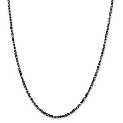 24 Inch Rhodium 2.5mm Rope Chain Sterling Silver QFC210-24, MPN: QFC210-24, 886774067988