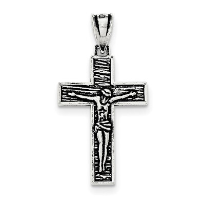 Crucifix Pendant Sterling Silver Antiqued &amp; Textured QC8293, MPN: QC8293, 191101359217
