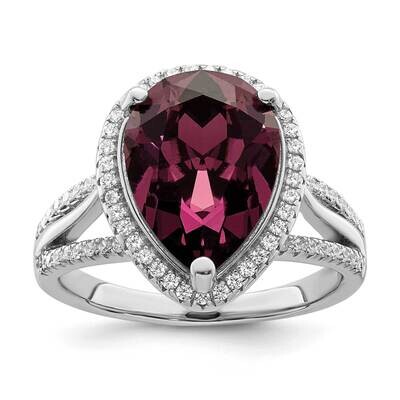 CZ Diamond &amp; Dk Purple Swarovski Crystal Ring Sterling Silver Rhodium-Plated QR7345, MPN: QR7345,