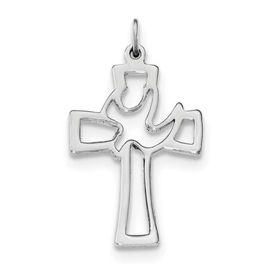 Cut-out Dove Cross Pendant Sterling Silver Rhodium-plated Polished QC8272, MPN: QC8272, 191101368783