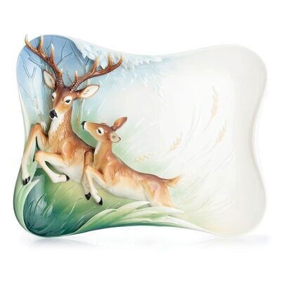 Franz Porcelain Graceful Woodland Deer Tray W Wood Easel (Le 2,000) FZ02878, MPN: FZ02878,