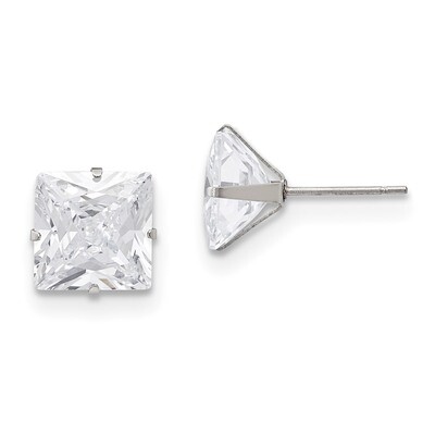10mm Square Diamond CZ Stud Post Earrings Stainless Steel Polished SRE1106 by Chisel, MPN: SRE1106,…