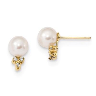 6-7mm White Round Fresh WaterC Pearl .06ct Diamond Earrings 14k Gold XF647E, MPN: XF647E, 191101434…