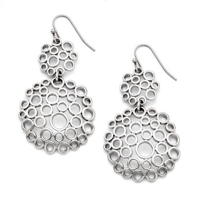 Multi-Circle Shepherd Hook Polished Dangle Earrings - Stainless Steel SRE716 by Chisel, MPN: SRE716…